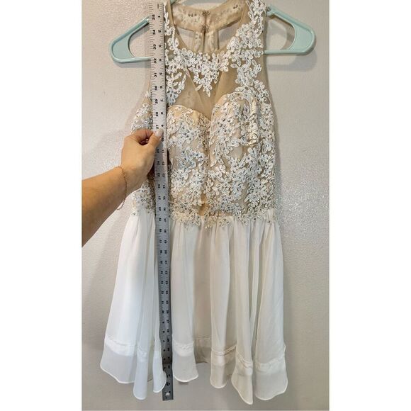 Vintage Dancing Queen USA Applique Lace Nude Bodice Formal Mini Dress Medium - Picture 8 of 11
